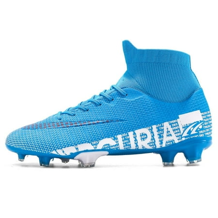 RURAN Men's Soccer Shoes with Non-Slip Spikes High-Tops Lace-Up Indoor Futsal TF Turf Cleats Sneaker