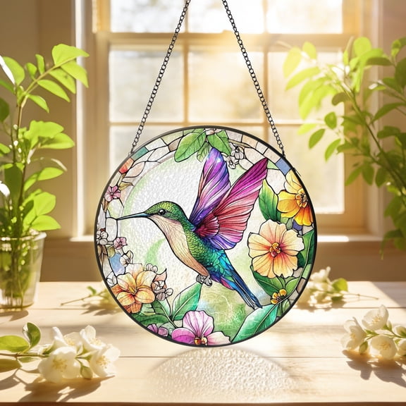 KuphiL10C Bird Flowers Suncatchers for Windows, Floral Stained Glass Window Hanging, Bird Sun Catchers with Metal Chain and Hook, Wall Art Home Decor, Bird Lover Gifts, Birthday Gifts