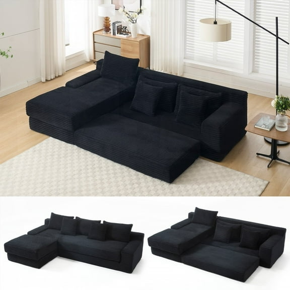 Memory Foam and Corduroy L-shaped Compression Sofa - No Assembly, Convertible for Bedrooms and Home Theater