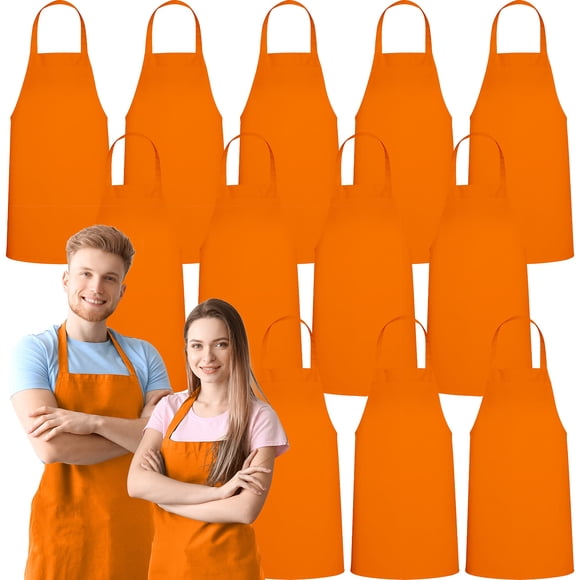 Green Lifestyle 12 Pack Bib Apron - Unisex Apron Bulk Machine Washable For Kitchen Crafting Bbq Drawing Outdoors (Pack Of 12, Orange)