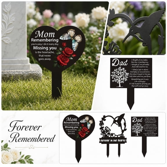 Grave Decorations, Metal Cemetery Memorial Plaque, Memorial Gifts for Loss of Mom, Sympathy Gifts for Loss of Mother, 10X6 Inch Weatherproof Black Remembrance Plaque Stake for