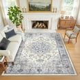 thumbnail image 4 of NewBuros 5'x7' Area Rugs, Machine Washable Non Slip Rugs for Living Room, Low Pile Water Repellent Soft Vintage Print Pattern Bedroom Carpet, Blue & White, 4 of 12
