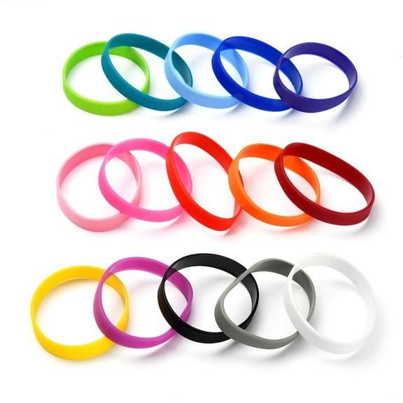 Silicone Wristbands Bracelets Cord Bracelets Mixed color 2-3/8 inch(60mm) 15pcs/set 1set