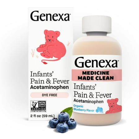 Genexa Infants' Clean Pain & Fever Acetaminophen, Dye Free, Organic Blueberry Flavor, 2 Fl Oz
