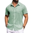 thumbnail image 2 of Jinhomg Striped Short Sleeve Shirt Men Summer Buttons Down Shirts Casual Collared Dress Shirt Lightweight Regular-Fit Work Shirts with Pocket Green,S, 2 of 6