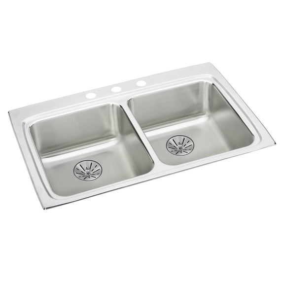 Elkay Lustertone Classic Stainless Steel 33" x 22" x 6-1/2", Equal Double Bowl Drop-in ADA Sink with Perfect Drain