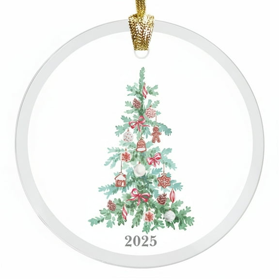 2025 Gingerbread Christmas Tree Clear Acrylic Watercolor Holiday Tree With Candy And Cookie Details Festive Transparent Decoration Round Disc Ornament