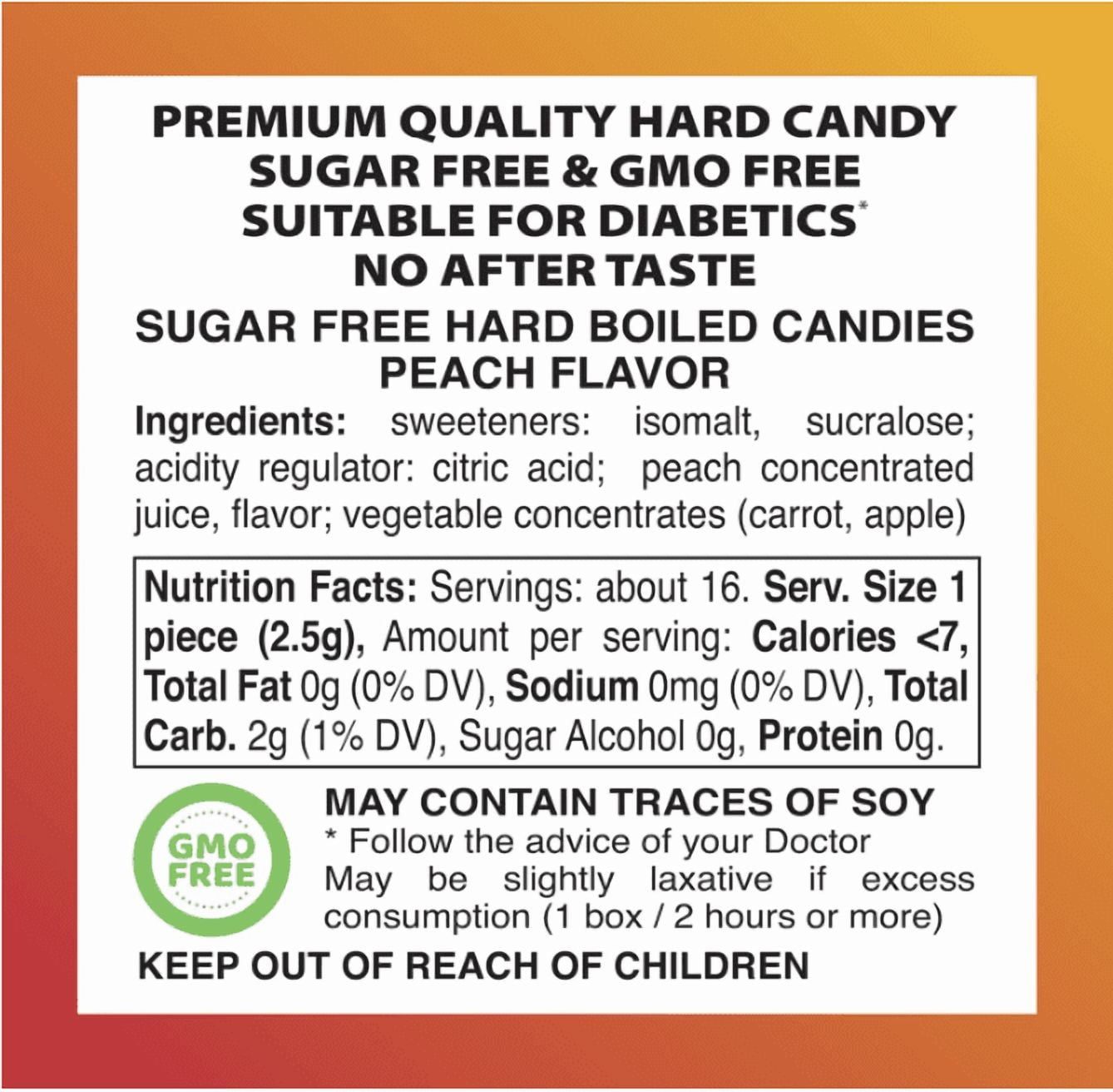 Swiss Imports Sugar Free Bonbons Hard Candy Drops, Peach, 1.4 oz/ 40g Box, 9 Pack