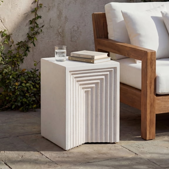 Christopher Knight Home 15” Geometric Cube Side Table, MGO Accent Table for Indoor & Outdoor Use, White