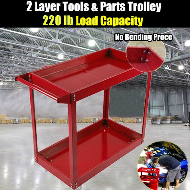 Large Rolling 2 Tier Utility Cart Dolly Tool Storage Shelves Trolley WW