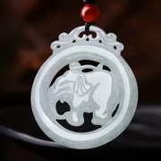 EOEMY Natural Grade A Jade Jadeite Lucky Men Women Elephant Circle Pendant