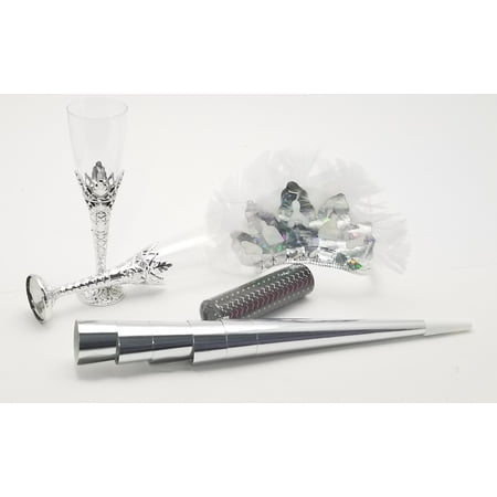 6 Ladies night out party kit feather tiaras blowers confetti glasses - silver