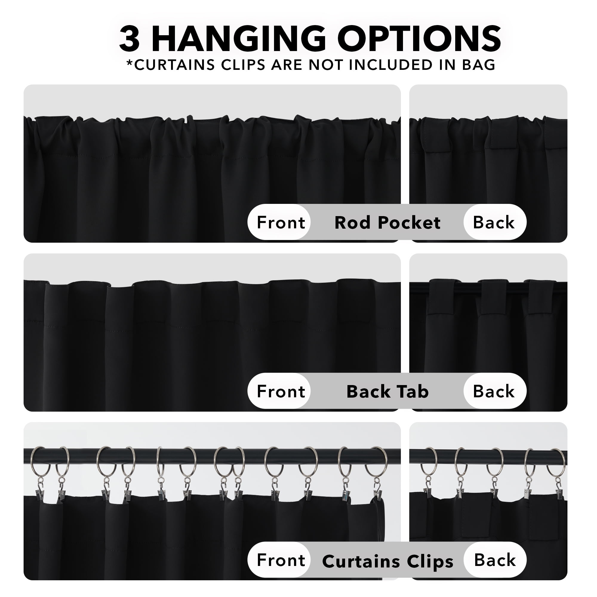 Deconovo Blackout Curtains for Bedroom Living Room, Thermal Insulated Back Tab Rod Pocket Window Panels, 70 x 63 Inch, Black, 2 Panels