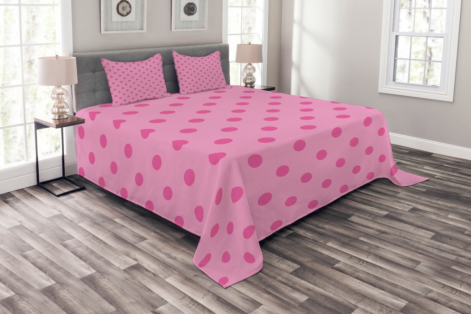 Hot Pink Bedspread Set Queen Size, Classical Simplistic Pattern Design