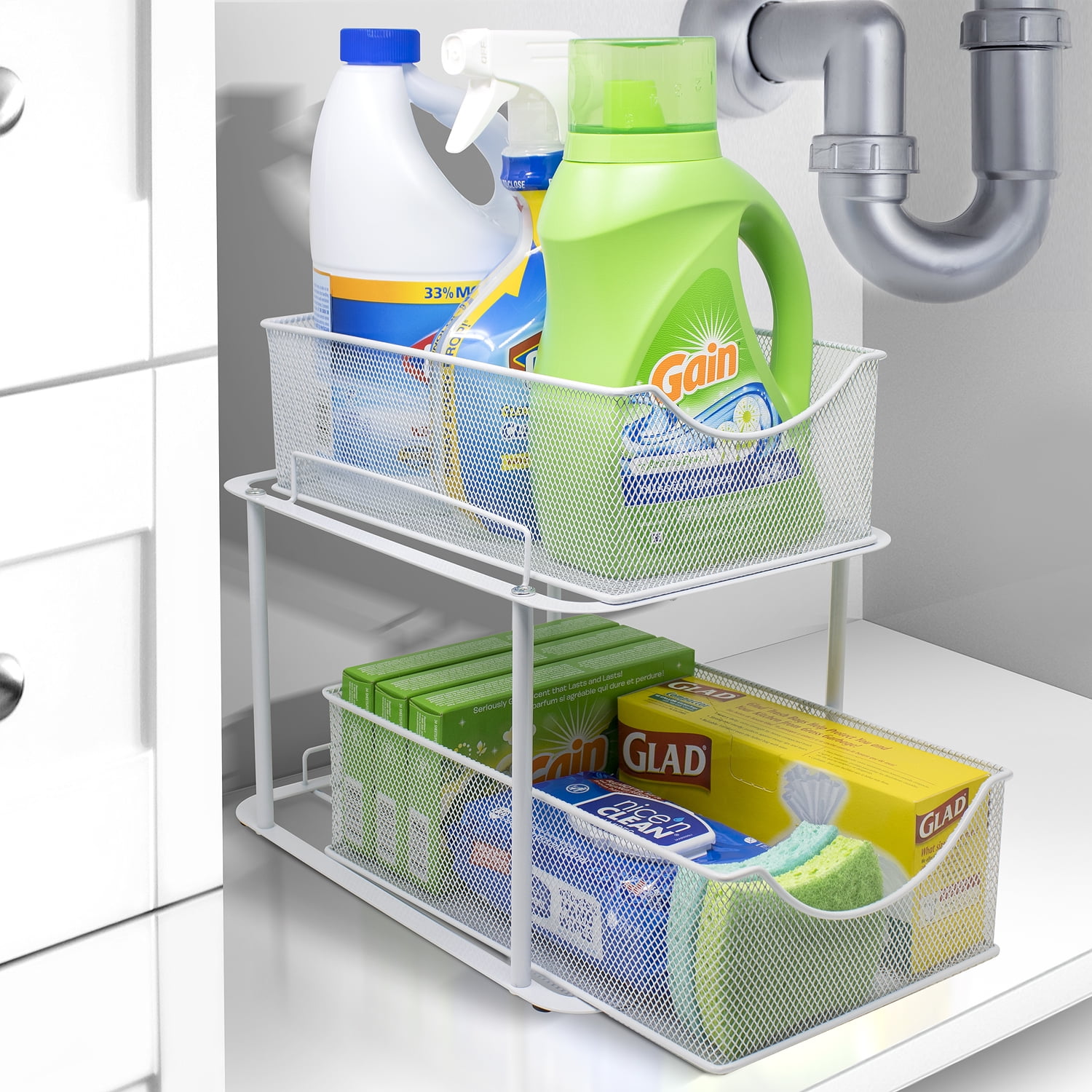 Sorbus 2-Tier Organizer Baskets with Mesh Sliding Drawers