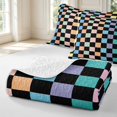 thumbnail image 4 of Manfei Geometric Check Quilt King,Modern Checkered King Coverlet Set,Black Yellow Blue,3pcs,1 Bedspread and 2 Pillowcases, 4 of 7