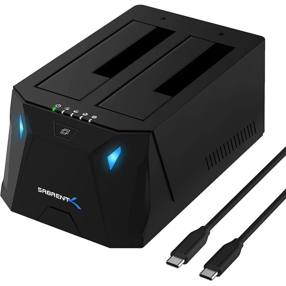 Sabrent USB Type-C SATA 2.5" & 3.5" Dual Bay Hard Drive Docking Station, Black