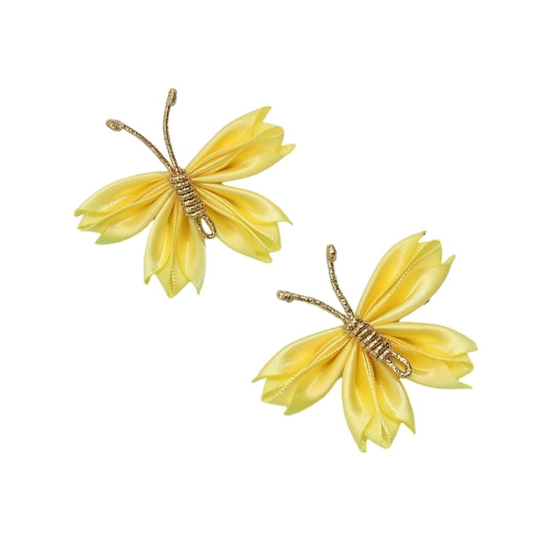 2 pinzas para el pelo con forma de mariposa, pasadores portátiles para el pelo liso. Amarillo satinado