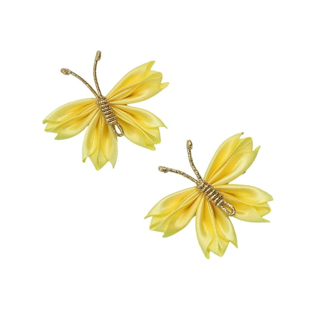 2x Pinces à Cheveux Papillon Queue de Cheval Mignon pour Enfants Cheveux Bouclés Légers Satin Jaune
