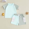 thumbnail image 2 of Splozh Cute Newborn Boy Outfits Childrens Clothes Summer Set Boys Simple Short Sleeve Shorts Two Piece Set Light Green,0-6 Months, 2 of 3