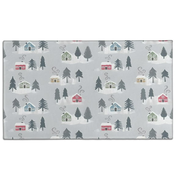 Gray Christmas House and Tree Pattern Door Rugs,Washable Non Slip Door Mats Indoor,Decorative Door Mats,Entry Mat Indoor for Entrance,Bedroom,Kitchen,Bathroom,17"x30"