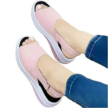 

Rewenti Women s Summer Comfy Open Toe Ankle Strap Sandals Beach Casual Shoes Shallow Clearance Pink 6(37)