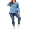thumbnail image 2 of MODA NOVA Juniors Plus Size Long Sleeve Button Down Jean Denim Jacket with Pockets 1X Vintage Blue, 2 of 6