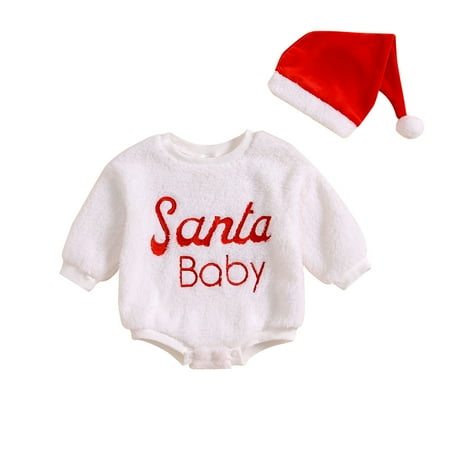 

My First Baby Christmas Pajamas Boys Long Sleeve Letter Cartoon Prints Warm Romper Kids Fall Winter Clothes Christmas Onesie Baby(Size:6-12 Months)