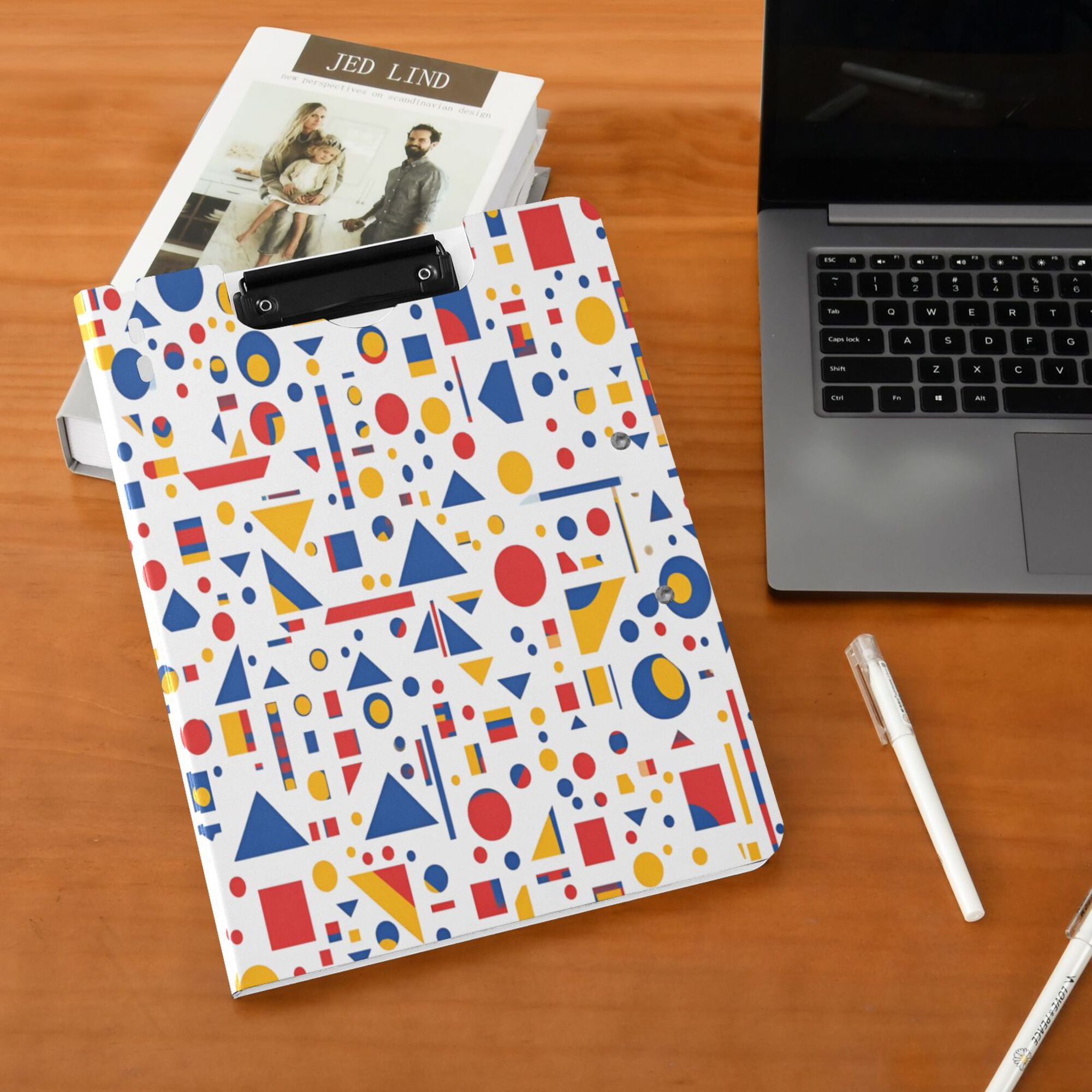 FORMRS A4 Clipboard Folder with Pen Holder Horizontal Foldable School Office Binder, Simple Shapes