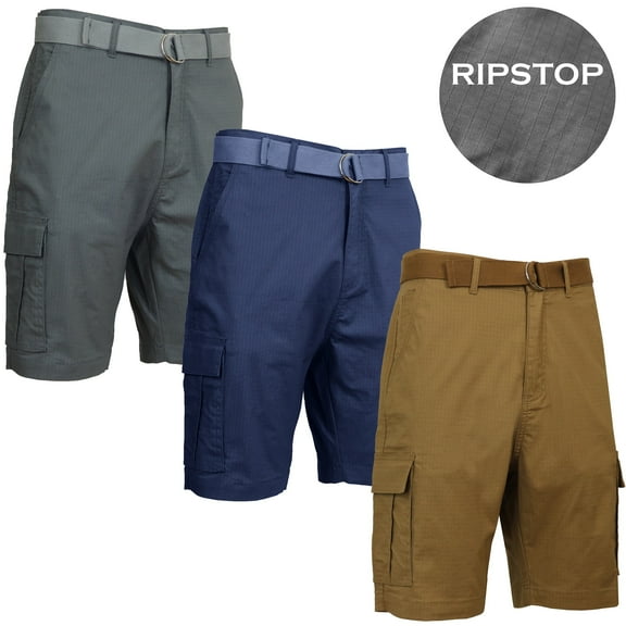 Men's 3-Pack Cotton Stretch Ripstop Cargo Shorts With Belt (Size - 32-42)