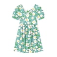 thumbnail image 6 of Casual Floral Dresses Girls Kids Puff Sleeve Cross Back Summer Dress Round Neck Trendy Aline Swing Outfits Green, 13 Years, 6 of 7