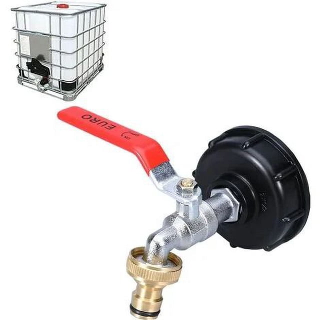 Grifo Ibc Grifo De Recolección De Agua De Lluvia 1000L Adaptador De Agua Ibc 1/2 Grifo De Recolección De Agua De Lluvia Doble Grifo De Latón Fabricado En Pp Rosca Gruesa 60 Mm 3/4