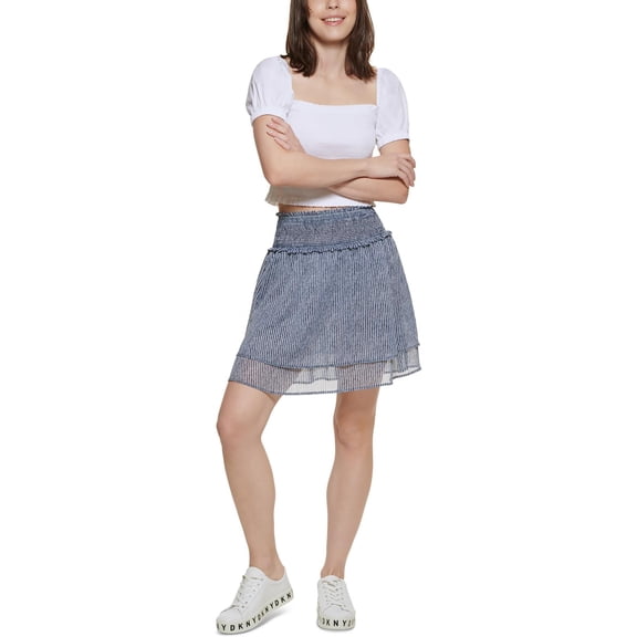 DKNY Jeans Womens Ruffled Tiered Mini Skirt