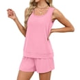thumbnail image 6 of VISALY Two Piece Lounge Shorts Sets for Women Summer Square Neck Sleeveless Tank Drawstring Elastic Waist Shorts with Pocket Summer Soft Comfortable Casual Sweatsuit Homewear Outfit Pink S, 6 of 8