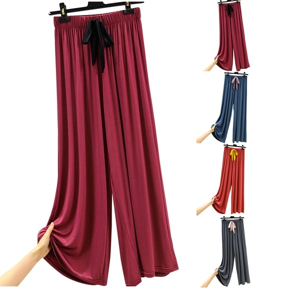 FRSASU Women's Pajama Pants Fashion Soft Comfort Lounge Elastic Waist Sleep Pants Loose Stretch Pajama Bottoms Wine