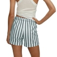 thumbnail image 4 of Hearthz Striped Women's Linen Shorts High Waisted Wide Leg Women's Bermuda Shorts Rolled Cuffed Hem Womens Running Shorts with Pocket Mint Green XL, 4 of 4