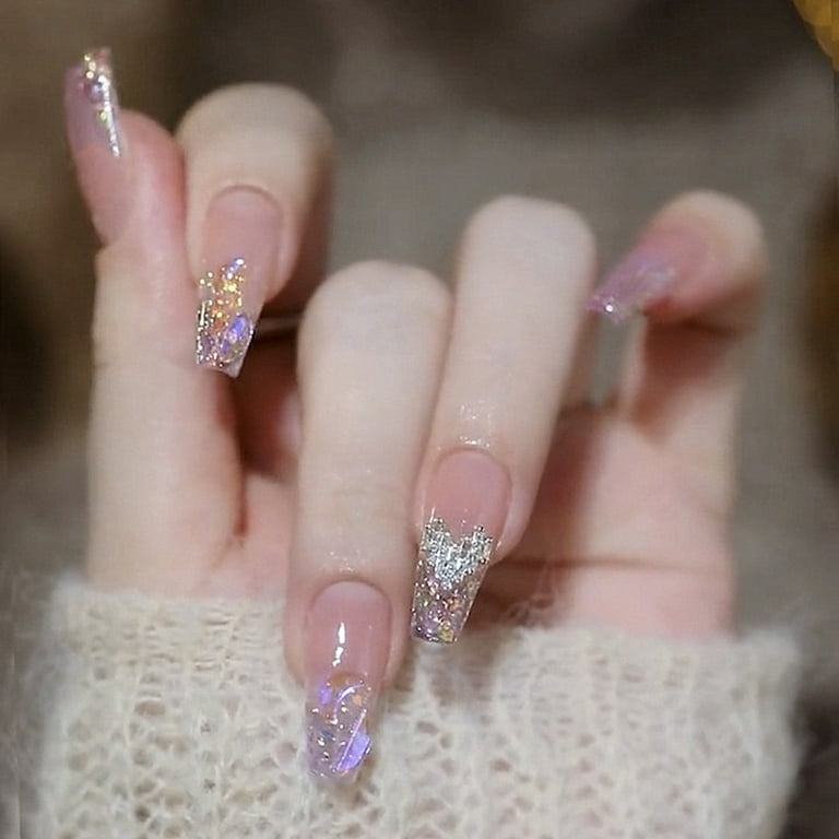 24pcs Short Ballerina False Nail Natural Color Pink Nail with Colorful Decor for Valentine s Day Girlfriend Gift