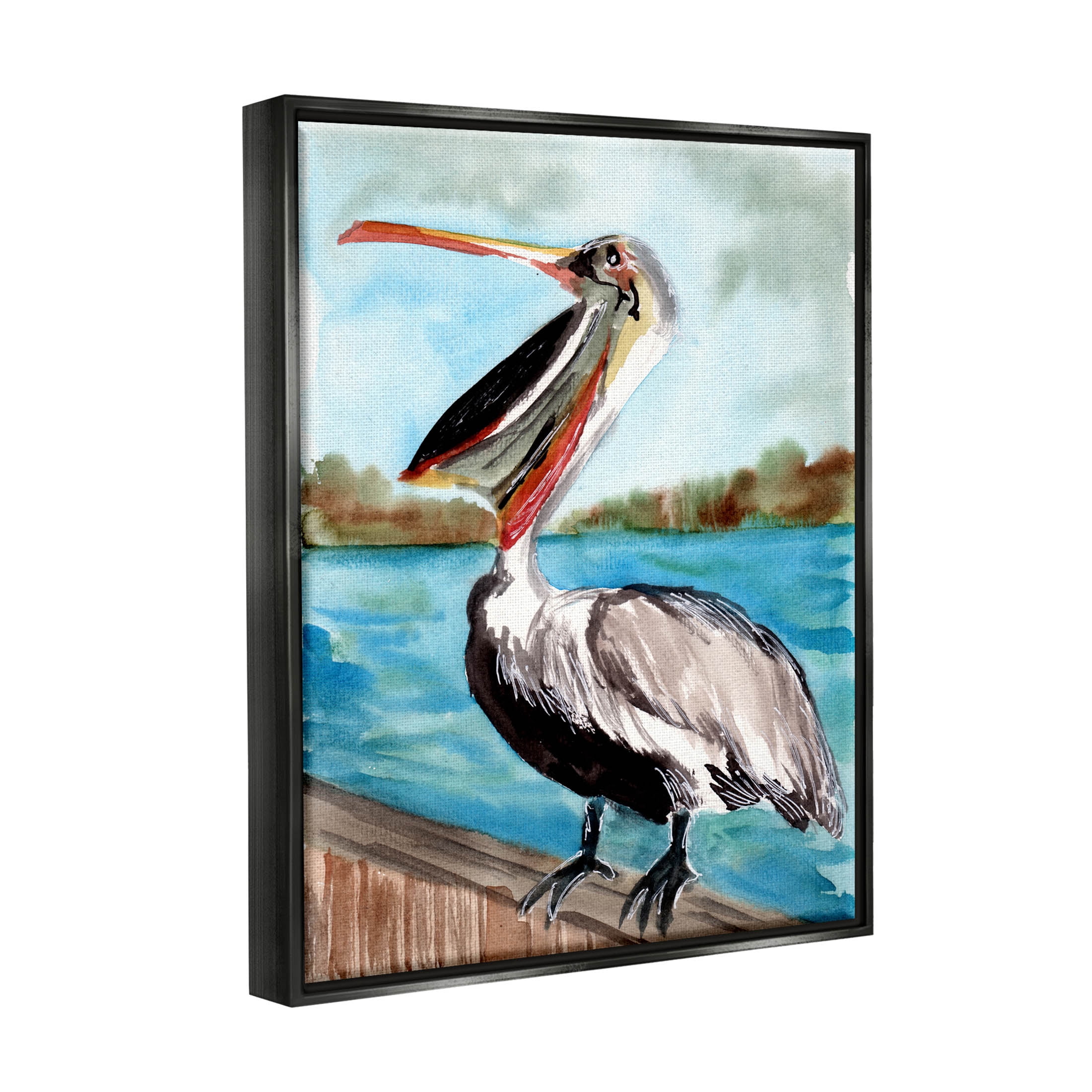 Nautical Pelican Bird Beak Animals & Insects Painting Jet Black Framed Art Print Wall Art