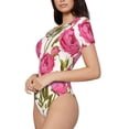 thumbnail image 2 of Daiia Rose Flowers print Women's Crew Neck Short Sleeve Bodysuit Fashion Tops Fit Casual Basic Extender Bodysuit-X-Large, 2 of 9