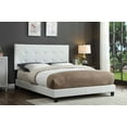 thumbnail image 1 of Logan Adjustable Upholstered Platform Bed with Button Tufted Headboard, Modern Linen & Faux Leather Bed Frame, White, Double, 1 of 1