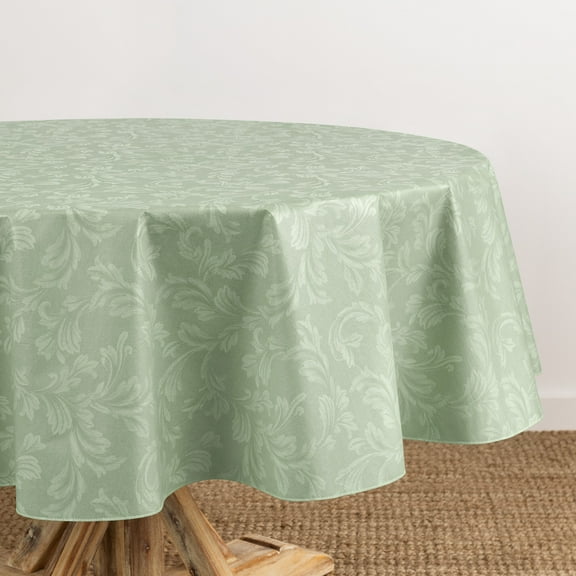 Elrene Camile Floral Scroll Damask Pattern Vinyl Indoor/Outdoor Tablecloth Sage - 60x84 Oval