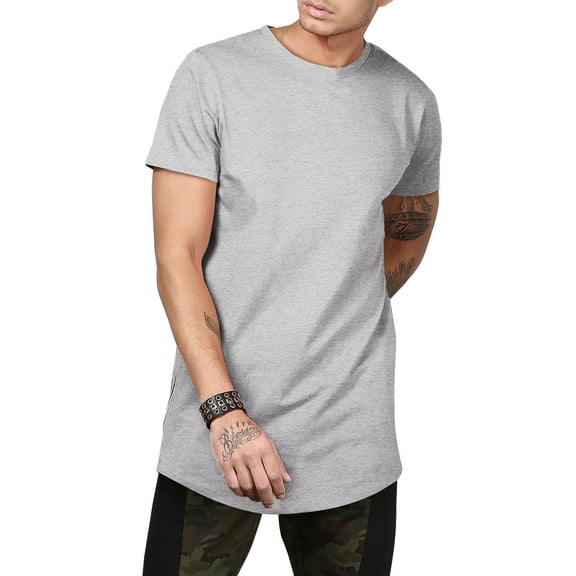 Ma Croix Men's Casual Longtail Extended Slim Fit Hip Hop Crew Neck Tee Shirts with Side Zipper