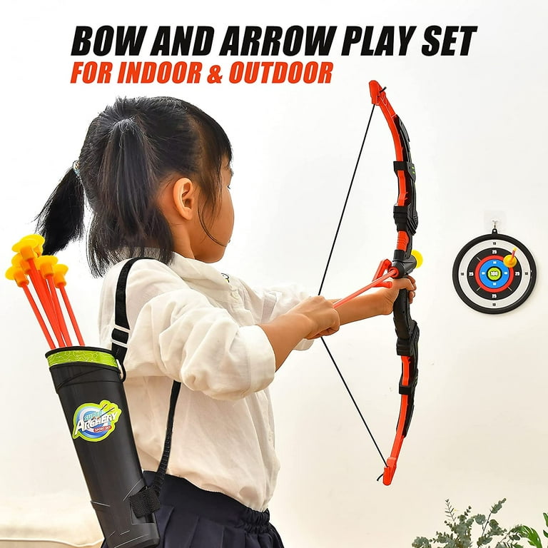 BELLOCHIDDO Kids Archery Bow and Arrow Toy Set with Target, Quiver, Outdoor Toys for Kids Toddlers Boys 3+