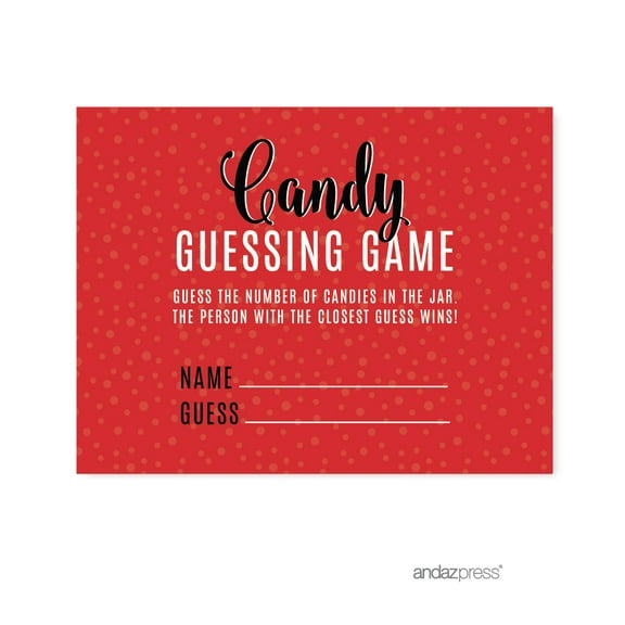 Signature Black, White, Red, Candy Guessing Game Activity Cards, 30-Pack