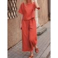 thumbnail image 4 of 2pcs Conjunto De Camiseta Y Pantalón, Camiseta De Manga Corta Y Pantalón De Pierna Ancha, Atuendo Casual De Vacaciones De Dos Piezas, Ropa De Mujer, 4 of 4