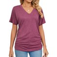 thumbnail image 4 of Joyutrip Women Short Sleeves V Neck Solid Color Side Ruched Tunic Shirt Top, 4 of 7