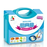 13Pcs/set Kitchen Pretend Play Children Simulation Cooking Tableware with Suitcase Kids Educational Toy Style:blue