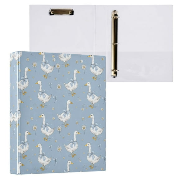Cute Geese and Daisies 3 Ring Hardcover Binders 1.5in Round Rings for Letter-Size Folder Paper Organizer Pockets for Office Student Recipe
