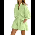 thumbnail image 1 of Conjuntos de Verano de 2 Piezas para Mujer: Camisetas A Rayas con Mangas Abullonadas y Botones, Pantalones Cortos A Juego y Conjuntos Casuales Verde M, 1 of 6