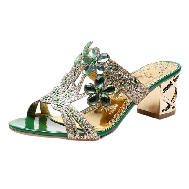 Kcodviy Sandales à Talons Hauts à Strass pour Femmes à Imprimé Léopard pour Femmes à Bout Ouvert à Talon Épais Sandales Tendance pour Femmes Sandales et Pantoufles